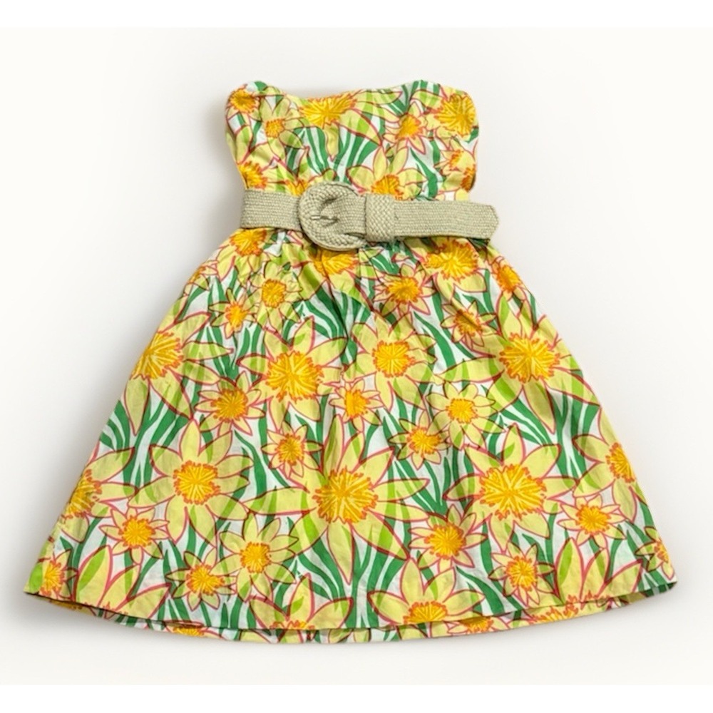 Lilly Pulitzer Daffies Floral Wyatt Straw Belted Strapless Dress 2 S